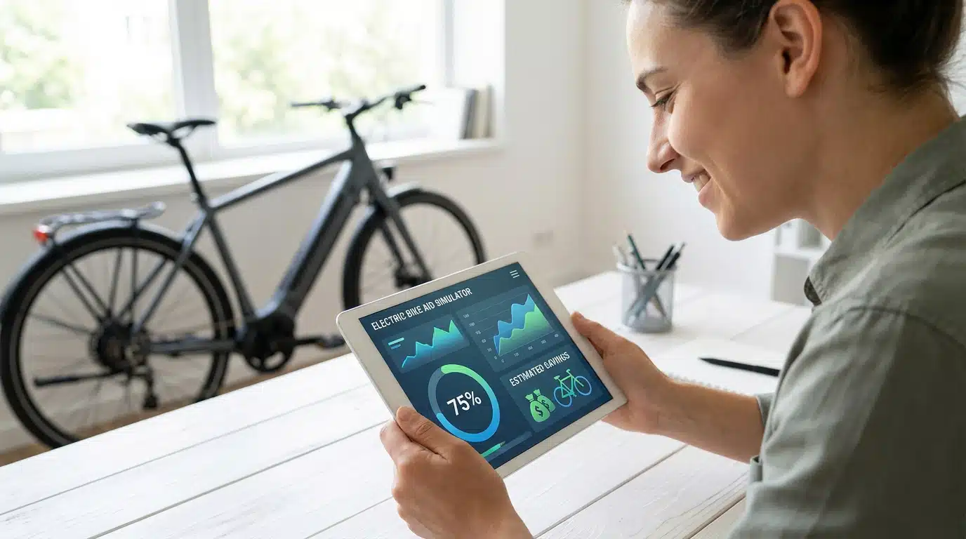 Interface de simulation aide vélo électrique affichant le calcul des primes d'achat 2026