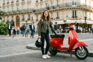 Adolescent souriant avec un casque de scooter sous le bras, permis AM BSR à 14 ans