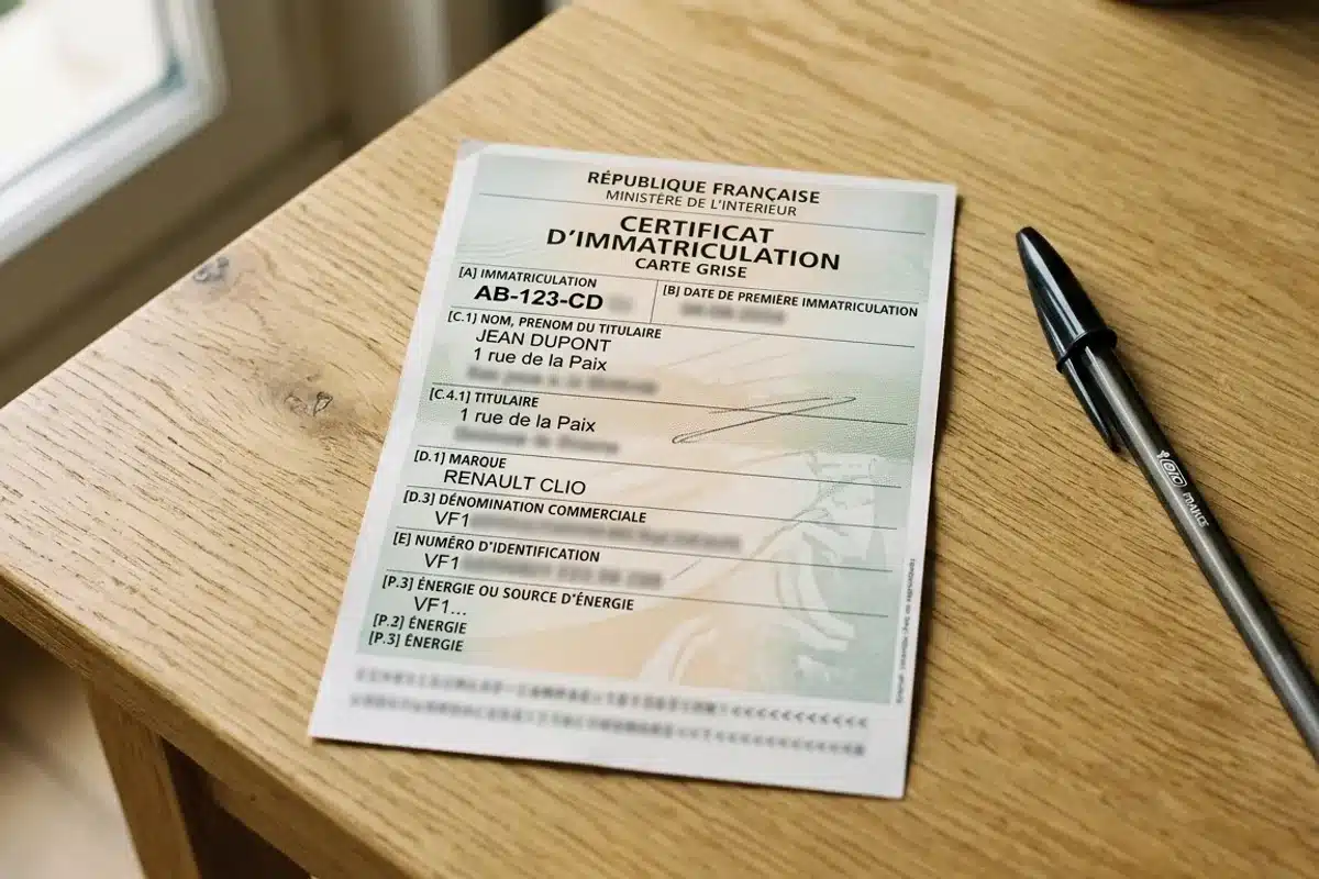 Certificat d'immatriculation (carte grise) d'un speed bike 45 km/h