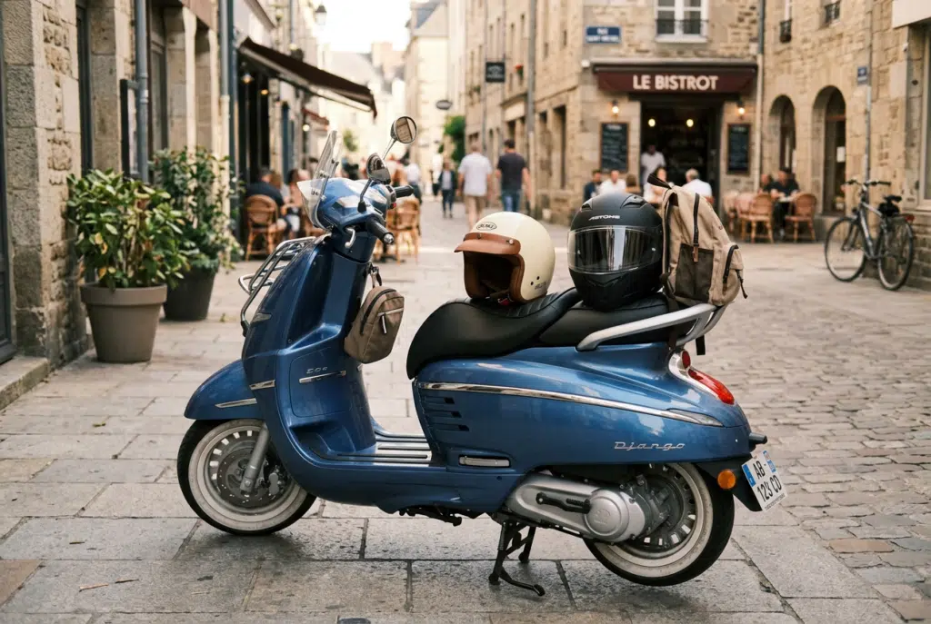 Scooter cyclomoteur 50 cm³ stationné en ville